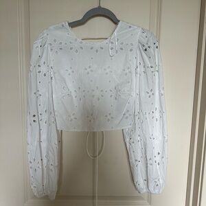 Zara White Puff Sleeve Crop Blouse